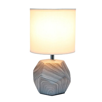 Gray and White Marbled Ceramic Mini Table Lamp with Fabric Shade