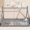 Okak Twin/Full Tent-shaped Floor Platform Bed with Guardrails/Door,Solid Wood Bed Frame for Kids,Teens,No Spring Box Needed - 3 of 4