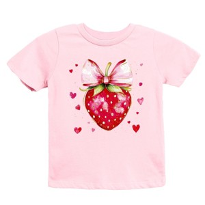 Coquette Strawberry Hearts Watercolor - Youth Short Sleeve Graphic T-Shirt - 1 of 4