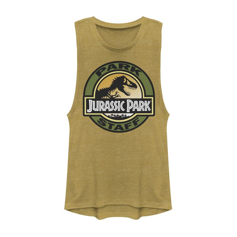 Juniors Womens Jurassic Park Staff Badge Festival Muscle Tee, 1 of 4