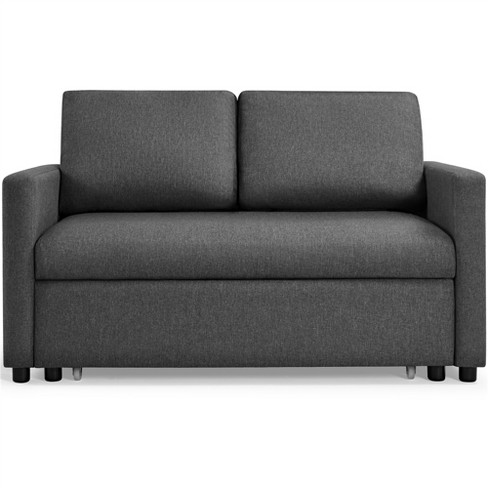 Yaheetech Convertible Sofa Loveseat with Pull out Trundle Lounge Dark Gray