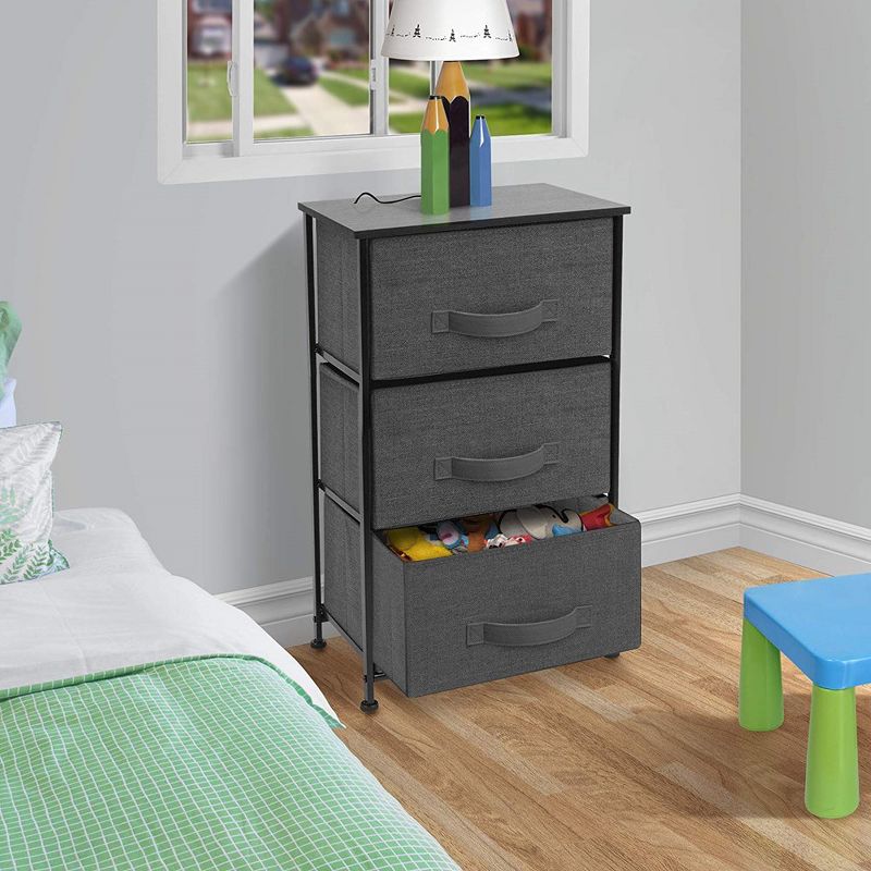 Sorbus Nightstand with 3 Drawers - Steel Frame, Wood Top & Easy Pull Fabric Bins - Perfect for Home, Bedroom, Office & College Dorm, 6 of 8