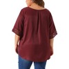 Agnes Orinda Women's Plus Size Lace Crochet Hollow out Crew Neck Short Sleeve Side Split Casual Blouses - 4 of 4