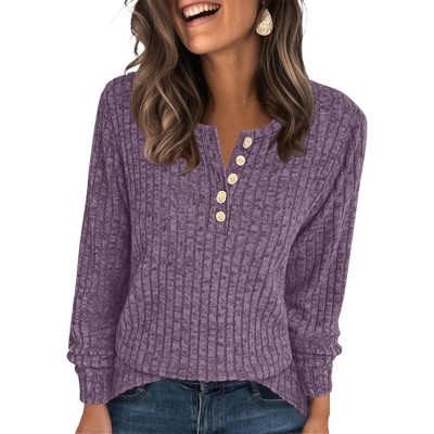 Women's Long Sleeve Henley Tunic Top Lightweight Fall Button Down Sweater Business Casual Blouse