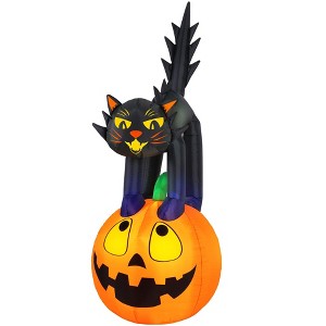 Occasions 7' INFLATABLE BLACK CAT ON PUMPKIN, 2.5 ft Tall, Multicolored - 1 of 4