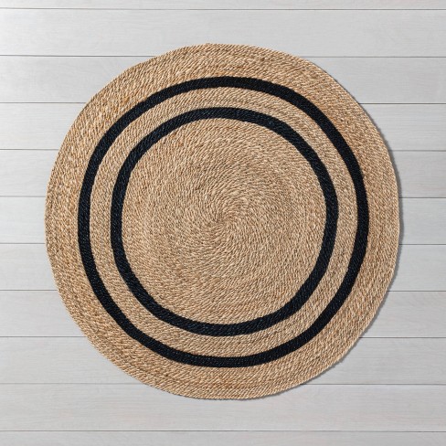 Round 5' Double Stripe Braided Jute Area Rug Charcoal/tan - Hearth