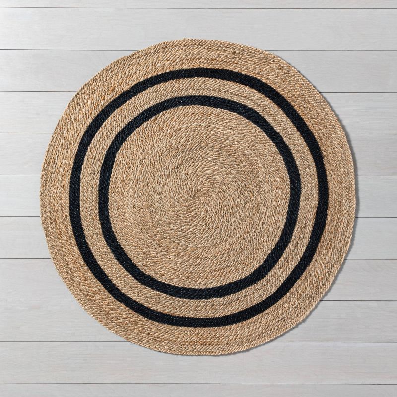 Round 5&#39; Double Stripe Braided Jute Area Rug Charcoal/Tan - Hearth &#38; Hand&#8482; with Magnolia, 1 of 5