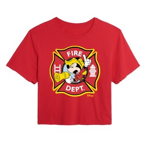 Women's - Disney - Firefighter Mickey Cropped Graphic T-Shirt - 1 of 4