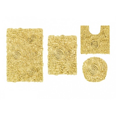 Set Of 4 Bell Flower Collection Yellow Cotton Floral Pattern Tufted ...