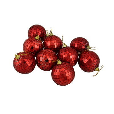 Northlight Mirrored Disco Ball Christmas Ornaments - 2.5" (60mm) - Hot Red - 9ct