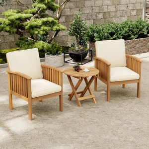 Christopher Knight Home Atlas 3 Piece Patio Acacia Wood Seating Set with Foldable Accent Table - 1 of 4
