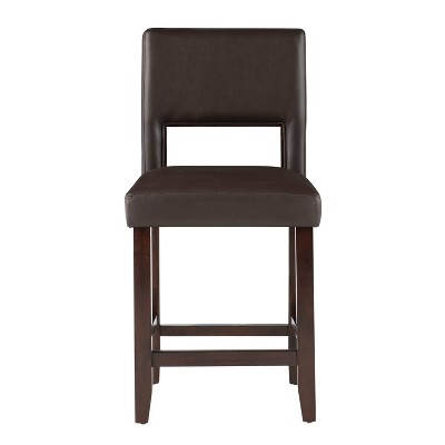 Dark Brown Wood and Leather Counter Stool, 24"