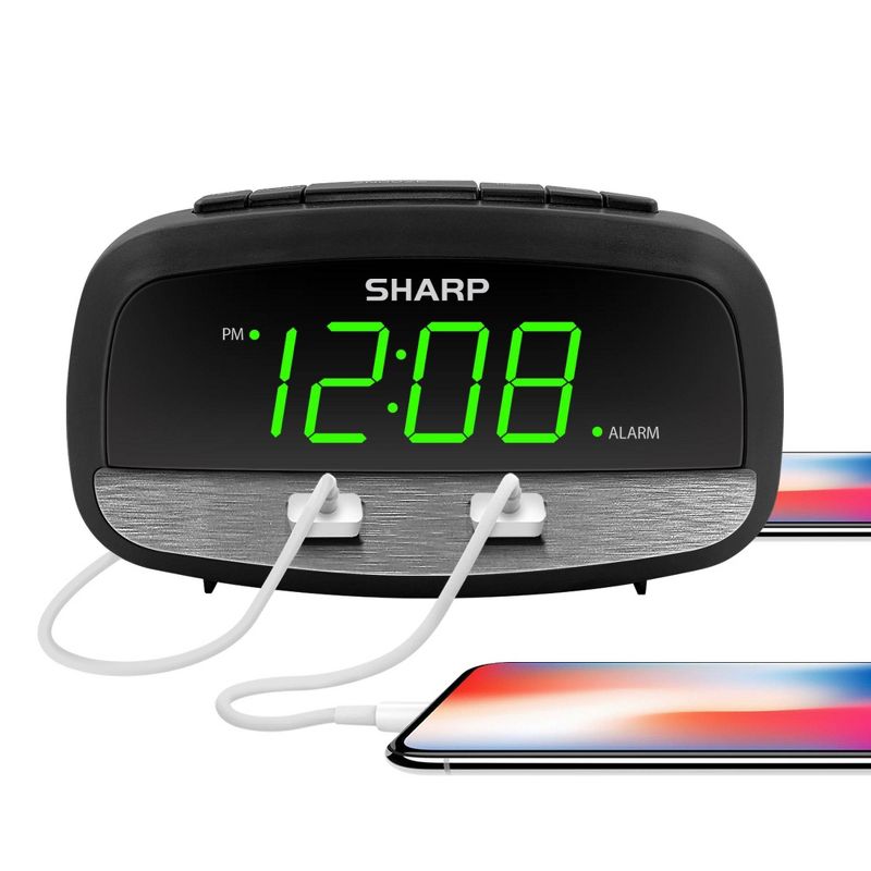 2/2 Amp USB Charge LED Alarm Clock Black - Sharp, 3 of 6