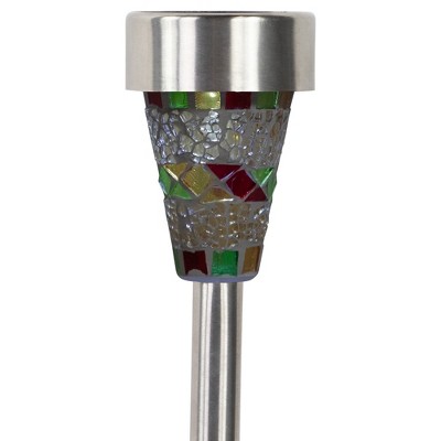 Set of 3 Red Mosaic Glass Solar LED Pathway Lights