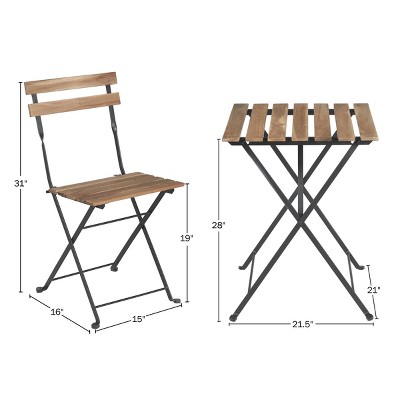 Brown Acacia Wood and Steel Folding Patio Bistro Set