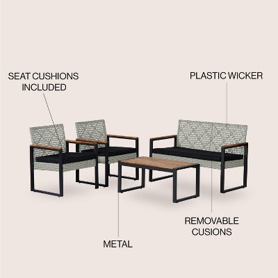 Wilder Black and Natural Faux Wicker 4-Piece Patio Set