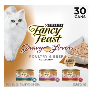 Purina Fancy Feast Gravy Lovers Variety Pack Chicken, Turkey & Beef Flavor Wet Cat Food Cans - 3oz/30ct - 1 of 4