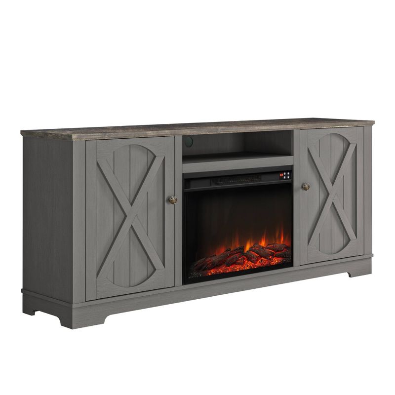 70&#34; Farmhouse TV Stand for TVs up to 70&#34; with Electric Fireplace Gray - Festivo, 3 of 10