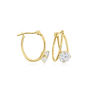 Ross-Simons 1.60 ct. t.w. CZ Double-Hoop Earrings in 14kt Yellow Gold - 1 of 3
