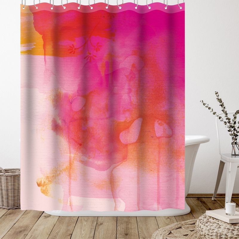 Americanflat 71" x 74" Shower Curtain, Golden Pink Wash by Paula Mills, 5 of 9