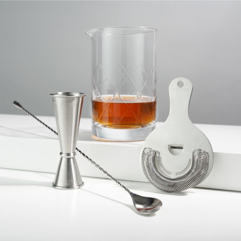 Viski Stainless Steel Bartender Set 4pcs Kit | Drink Mixers for Cocktails Gift Essentials: Mixing Glass, Hawthorne Strainer and Barspoon, Silver, 2 of 12