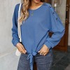 Anna-Kaci Women's Long Sleeve Waffle Knit Pullover Top with Shoulder Button Detail and Front Tie Hem - 3 of 4