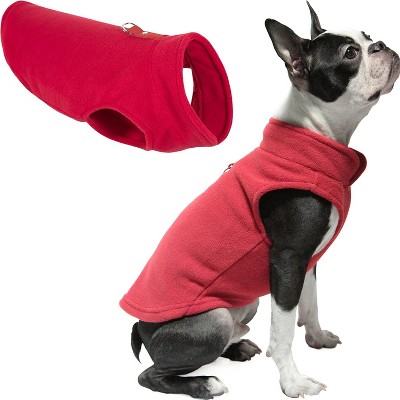 Gooby Fleece Vest, Small Dog Pullover Fleece Jacket with Leash Ring, Red, X