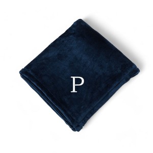 Personalization Mall All About Me Embroidered Initial Fleece Blanket, Navy, 50" x 60" - 1 of 1