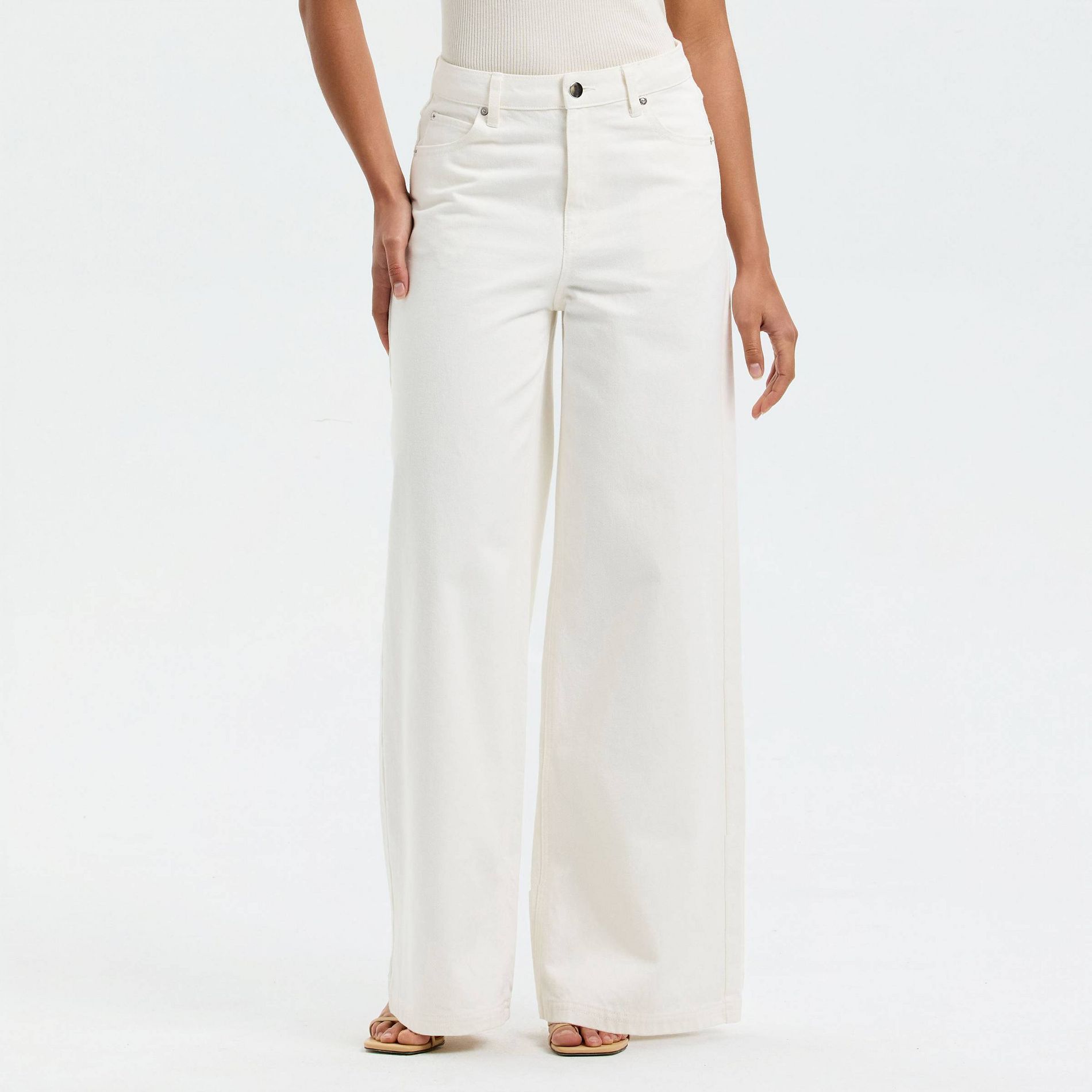 Women's Wide Leg Denim Pants - A New Day™ Cream