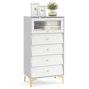 Tangkula 4 Drawer Dresser 44.5" Tall Dresser Chest of Drawers w/Flip-up Fluted Glass Door - 1 of 4