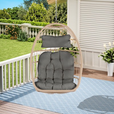 Patio Swing Egg Chair,PE Rattan Hanging Basket Chair With Cushion,Hammock Chair With Metal Chain -The Pop Home
