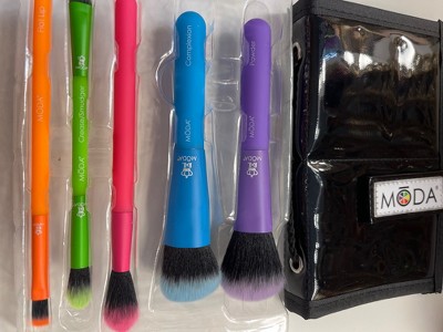 Moda Brush Totally Electric Complete Face 6pc Travel Sized Makeup Brush  Flip Kit, Includes Powder, Complexion, And Highlighter Makeup Brushes :  Target