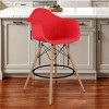 HomeRoots 28" Red And Brown Heavy Duty Plastic And Solid Wood Low Back Counter Height Bar Chair - 2 of 4