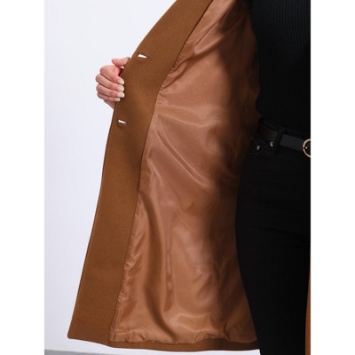 Allegra K Women's Winter Notch Lapel Mid-Long Single-Breasted Overcoat Pea Coats X-Small Brown — фото 5