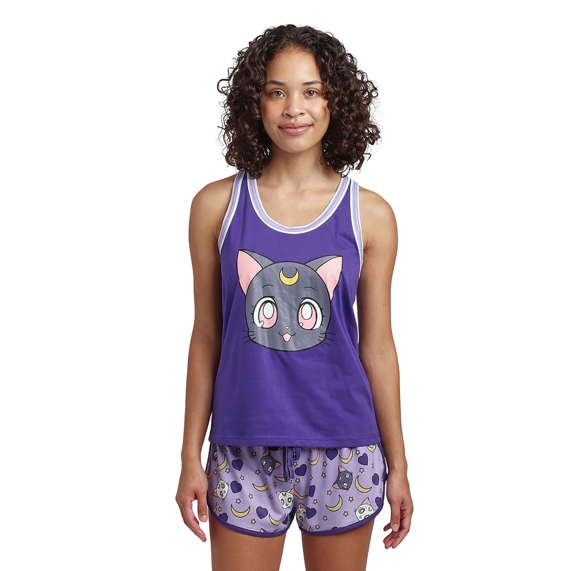 Sailor Moon Luna Cat Women's Racerback Tank Sleepwear Set With Dolphin Short