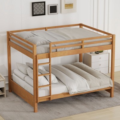 Queen Size Wood Bunk Bed with Ladder and Twin XL Size Trundle, No Box Spring Needed, White/Natural - ModernLuxe