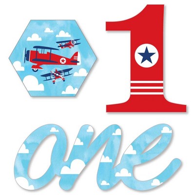 Big Dot of Happiness 1st Birthday Taking Flight - Airplane - DIY Shaped Vintage Plane First Birthday Party Cut-Outs - 24 Count