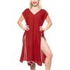 HAPPY BAY Women's Summer Short Vacation Beachwear Long Bathing Suit Front Tie Swimsuit Cover Ups for Women X-Large-XX-Large Red Solid - 3 of 4