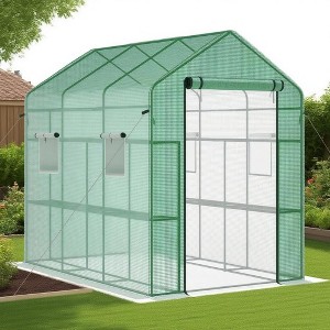 Outdoor Walk-In Greenhouse with 6 Shelves, Weather-Proof Plant House Tent, UV-Resistant Garden Greenhouse with Mesh Windows & Sturdy Iron Frame - 1 of 4