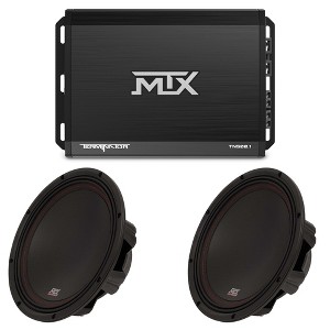 MTX TERMINATOR 500-Watt RMS 2Ω Mono Block Class D Amplifier and Two MTX Audio 3510-04 35-Series 10" 250W RMS 4-Ohm Subwoofer - 1 of 4