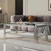 Double-Layer Tempered Glass Coffee Table with Mirror-Finished Stainless Steel Frame and Luxury Design with Easy Assembly - 2 of 4