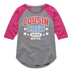Girls' - Instant Message - Cousin Crew Red White Blue Shirt Tail Raglan Graphic T-shirt - 1 of 4