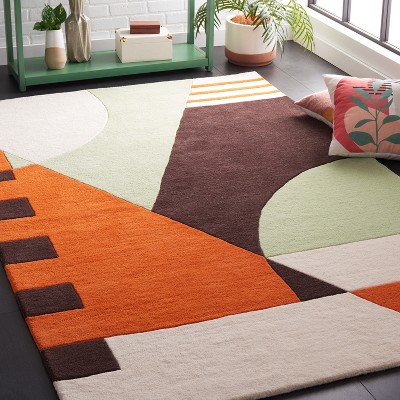 Art Deco Inspired Black Hand-Tufted Wool Area Rug - 59" x 96"