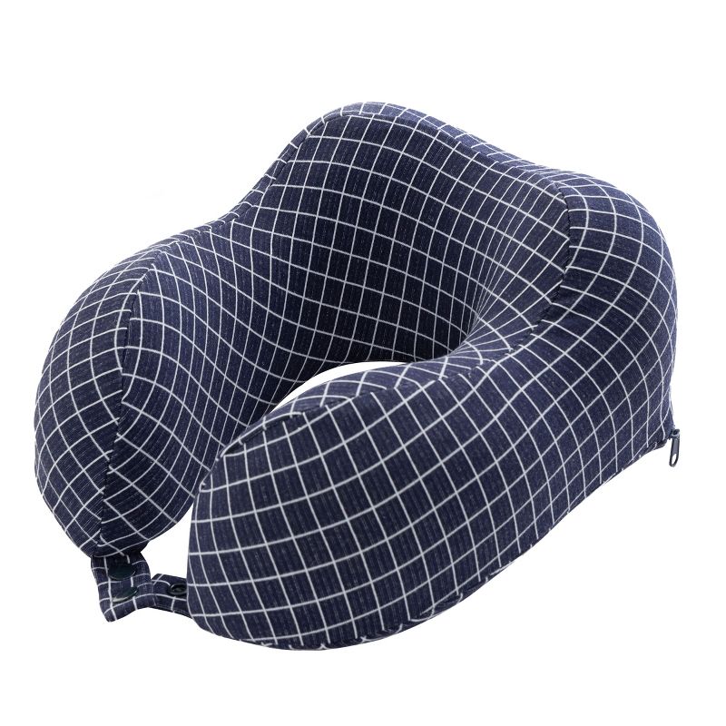 Travel Pillow - Memory Foam Pillow with Washable Cover - Neck Pillows for Sleeping on Airplanes, Trains, Cars, and Buses by Home-Complete (Navy), 1 of 9