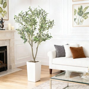 5FT Olive Trees Artificial Indoor, Tall Faux Tree with Planter, Artificial Plants with Natural Wood Trunk and Fruits for Home Office - 1 of 4
