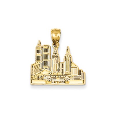 Black Bow Jewelry Cutout New York Skyline with Taxi Pendant in 14 Karat Yellow Gold