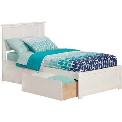 Atlantic Furniture Madison Twin Flat Panel Foot Board w/ 2 Urban Bed Drawers White