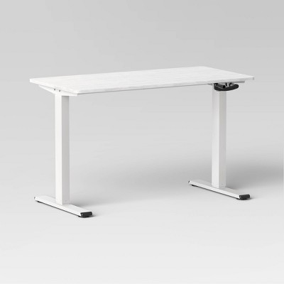 Loring Manual Height Adjustable Standing Desk White - Threshold™: Modern Metal Frame, 10+ Years, No Storage