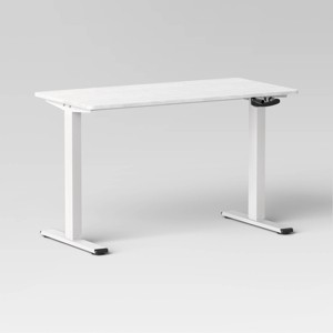 Loring Manual Height Adjustable Standing Desk White - Threshold™: Modern Metal Frame, 10+ Years, No Storage - 1 of 4