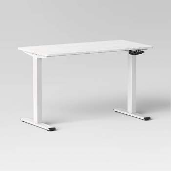 Stand Up Desk Store Height Adjustable Drawing and Drafting Table with 39.2 W x 27.5 D Surface, Silver Frame with Birch Top